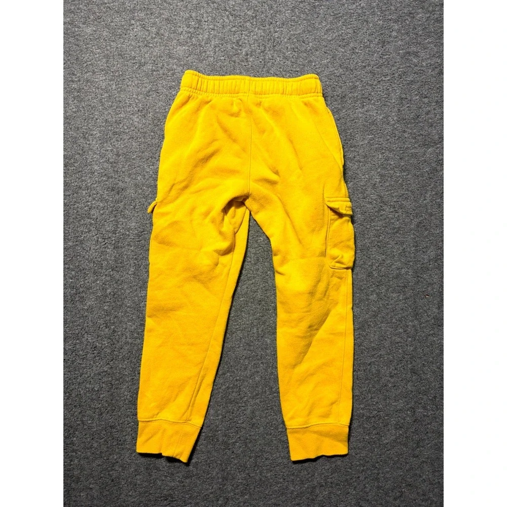 Nike Club Cargo Jogger Pants Kids 7 Yellow Fleece Lined Drawstring Tapered Leg